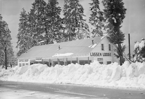 Lassen Lodge in deep snow, circa 1948